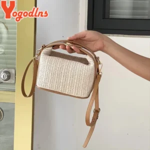 Yogodlns Summer Small Straw Handbag Trendy Shoulder Bag Woven Bucket Crossbody Bag Casual Seaside Beach Bag Gilrs Handle Tote - Image 3