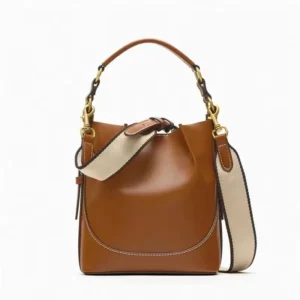 2024 New ZA Women's Bag Brown Pleated Bundle Mouth Carrying Bucket Bag Wide Shoulder Strap Crossbody Bag Bag Women All Match - Image 1