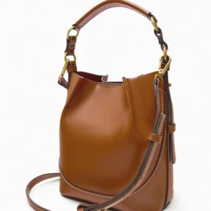 2024 New ZA Women's Bag Brown Pleated Bundle Mouth Carrying Bucket Bag Wide Shoulder Strap Crossbody Bag Bag Women All Match - Image 5