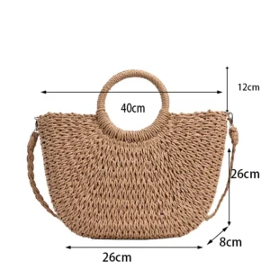 Straw Woven Handbags For Women Handmade Travel Seaside Beach Bag Summer New Handle Bucket Bag Shopping Tote Bag Basket Bolsa - Image 5