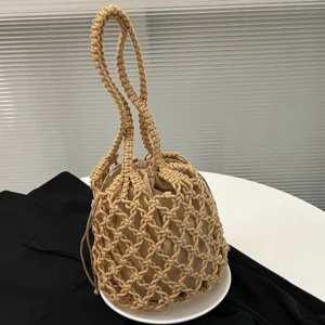 Summer Beach Bag For Women Mesh Rope Knitted Bucket Shoulder Bags Reticulate Hollow Travel Shopper Totes Ladies Fashion Handbag - Image 4