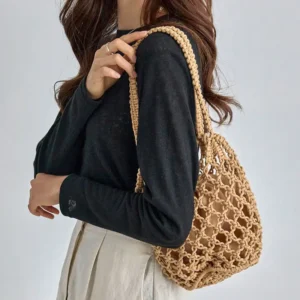 Summer Beach Bag For Women Mesh Rope Knitted Bucket Shoulder Bags Reticulate Hollow Travel Shopper Totes Ladies Fashion Handbag - Image 2