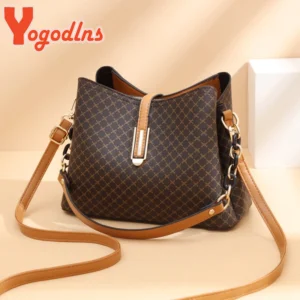 Yogodlns Fashion Bucket Bag Women PU Leather Shoulder Bag New Brands Crossbody Bag Designer Flap Satchel Bag Designer Bags - Image 1