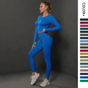 2Pcs Women Sets Energy Seamless Gym Suits Bubble Butt Sports Pants+Long Sleeve Shirts Push Up Running Sets Tracksuits Tights Set - Image 1