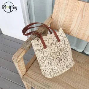 Bucket Shoulder Bag For Women Lace Summer Korean Lace Elegant Women Tote Shopping Female Bags Lady Handbag Female Beach Bag 2023 - Image 2