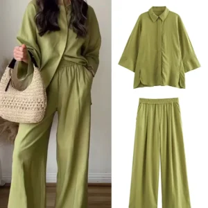 TFMLN 2 Pieces New Wide Leg Pants Sets For Women 2024 Fashion Loose Casual Shirts Top Women's Suit Two Piece Set Women Outfit - Image 1