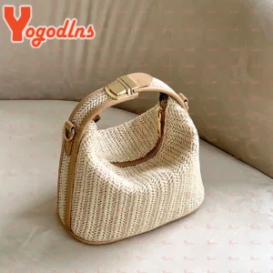 Yogodlns Summer Small Straw Handbag Trendy Shoulder Bag Woven Bucket Crossbody Bag Casual Seaside Beach Bag Gilrs Handle Tote - Image 6