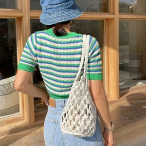 Summer Beach Bag For Women Mesh Rope Knitted Bucket Shoulder Bags Reticulate Hollow Travel Shopper Totes Ladies Fashion Handbag - Image 6