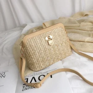 Casual Chains Straw Bucket Bags 2023 Women Summer Messenger Bag Rattan Bags Beach Lady Travel Purses and Handbags Shoulder Bag - Image 1