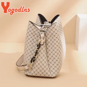 Yogodlns Fashion Bucket Bag Women PU Leather Shoulder Bag New Brands Crossbody Bag Designer Flap Satchel Bag Designer Bags - Image 5