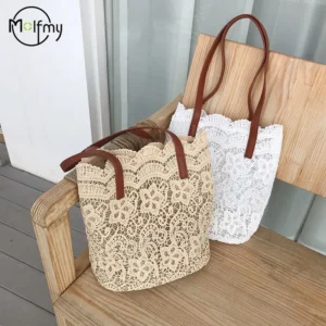 Bucket Shoulder Bag For Women Lace Summer Korean Lace Elegant Women Tote Shopping Female Bags Lady Handbag Female Beach Bag 2023 - Image 1