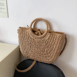 Straw Woven Handbags For Women Handmade Travel Seaside Beach Bag Summer New Handle Bucket Bag Shopping Tote Bag Basket Bolsa - Image 2