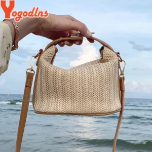 Yogodlns Summer Small Straw Handbag Trendy Shoulder Bag Woven Bucket Crossbody Bag Casual Seaside Beach Bag Gilrs Handle Tote - Image 2