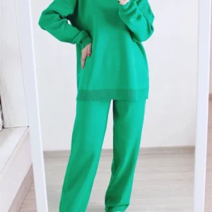 Autumn Winter 2 Pieces Women Sets Knitted Tracksuit Turtleneck Sweater and Straight Jogging Pants Suits - Image 3