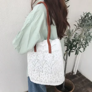 Bucket Shoulder Bag For Women Lace Summer Korean Lace Elegant Women Tote Shopping Female Bags Lady Handbag Female Beach Bag 2023 - Image 5