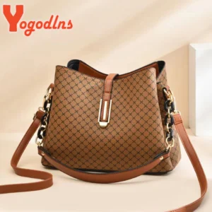 Yogodlns Fashion Bucket Bag Women PU Leather Shoulder Bag New Brands Crossbody Bag Designer Flap Satchel Bag Designer Bags - Image 3