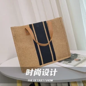 Simple Canvas Stripe Decor Bucket Handbags Women Top Handle Tote Bag Large Capacity Casual Shoulder Crossbody Bags - Image 4