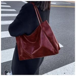 Women Tote Bag Fashion Underarm Pouch Large Capacity Soft Pu Leather Shoulder Bag Retro Crossbody Bag Casual Portable Bucket Bag - Image 1