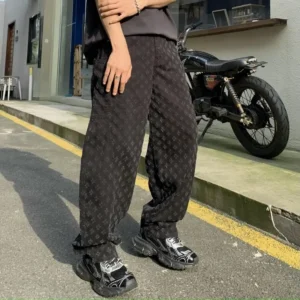 Y2K جينز بنمط الجاكار مخصص للرجال عتيق منقوش ملابس الشارع الشهير جينز فضفاض للرجال سراويل مستقيمة فضفاضة للرجال - Image 1