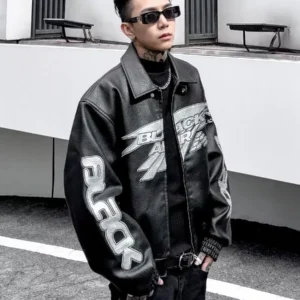 الخريف الشتاء فاسق معطف التطريز دراجة نارية دعوى بولي Leather سترة جلدية الرجال شارع العليا الرجعية المتخصصة صورة ظلية سترة الوزن الثقيل - Image 1