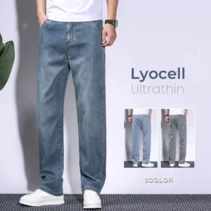 جينز Lyocell فضفاض للرجال ، بنطلون مستقيم رفيع جيد التهوية ، أزياء أعمال عتيقة غير رسمية ، بنطلون جينز رجالي كوري ، الصيف - Image 1