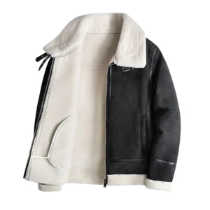 الرجال الفراء طوق معطف جلد عسكري الطبقة العليا جلد البقر الرجال موتو سترة الطبيعية عالية الجودة صوف الضأن سترة جلدية الذكور - Image 1