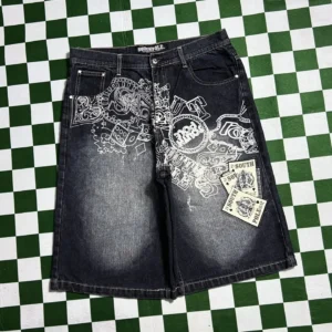 الشارع جينز قصير رجل Y2K المتعثرة موضة السراويل غير رسمية الصيف شارع العليا عشاق الهيب هوب الشخبطة بنطلون رياضي جديد - Image 1