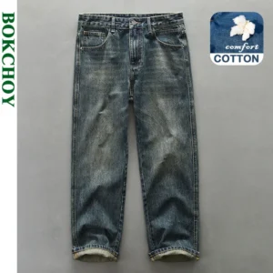 مستقيم فضفاض خمر غسلها رجل الجينز عارضة القطن ركض الرجال السراويل الشارع الشهير الرجال AG2105 - Image 1